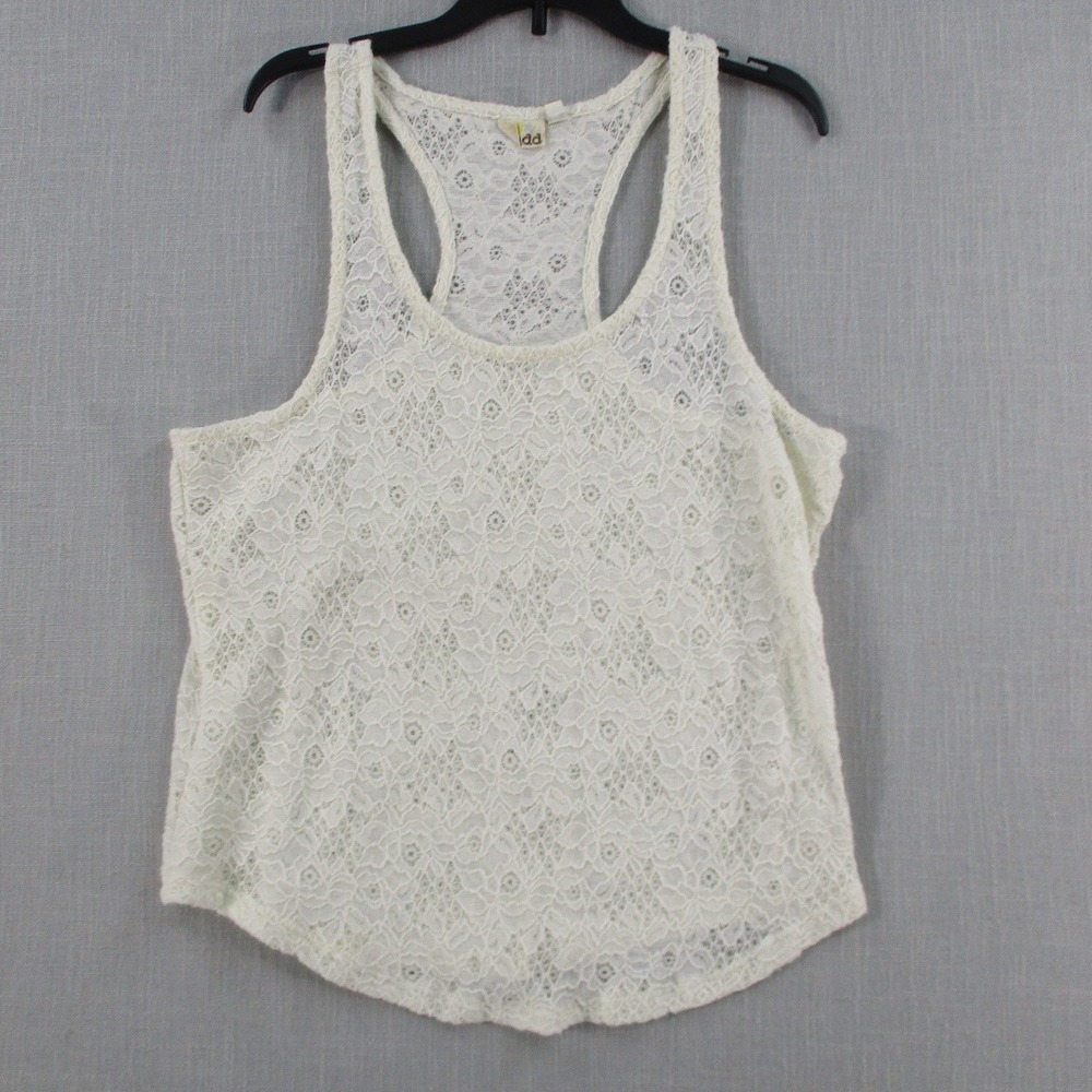Mudd Womens XL Ivory Floral Lace Racerback Tank Top Sheer Sleeveless Scoop Neck